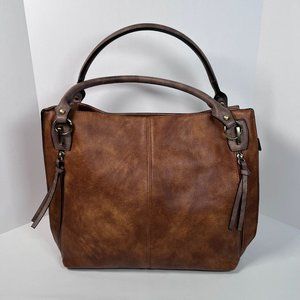 Womens Zip Closure Hobo Shoulder Bag by Jen & Co Brown Vegan Leather